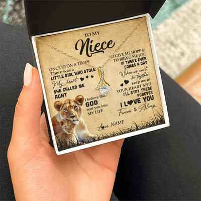 Alluring Beauty Necklace 18K Yellow Gold Finish | Personalized To My Niece Lion Necklace From Aunt Auntie I'll Stay There Forever Niece Birthday Graduation Christmas Customized Gift Box Message Card | teecentury