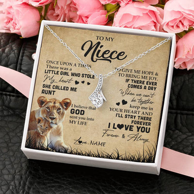 Alluring Beauty Necklace | Personalized To My Niece Lion Necklace From Aunt Auntie I'll Stay There Forever Niece Birthday Graduation Christmas Customized Gift Box Message Card | teecentury