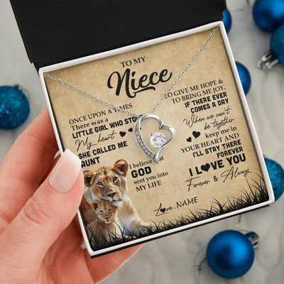 Forever Love Necklace | Personalized To My Niece Lion Necklace From Aunt Auntie I'll Stay There Forever Niece Birthday Graduation Christmas Customized Gift Box Message Card | teecentury