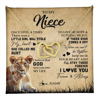 Interlocking Hearts Necklace 18K Yellow Gold Finish | 1 | Personalized To My Niece Lion Necklace From Aunt Auntie I'll Stay There Forever Niece Birthday Graduation Christmas Customized Gift Box Message Card | teecentury