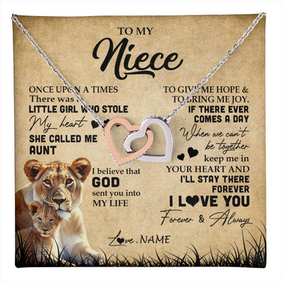 Interlocking Hearts Necklace Stainless Steel & Rose Gold Finish | 1 | Personalized To My Niece Lion Necklace From Aunt Auntie I'll Stay There Forever Niece Birthday Graduation Christmas Customized Gift Box Message Card | teecentury