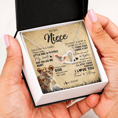 Interlocking Hearts Necklace | Personalized To My Niece Lion Necklace From Aunt Auntie I'll Stay There Forever Niece Birthday Graduation Christmas Customized Gift Box Message Card | teecentury