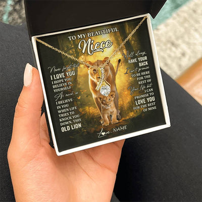Alluring Beauty Necklace 18K Yellow Gold Finish | 2 | Personalized To My Niece Lion Necklace From Aunt Auntie Never Forget That I Love You Niece Birthday Graduation Christmas Customized Gift Box Message Card | teecentury