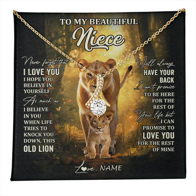 Alluring Beauty Necklace 18K Yellow Gold Finish | 1 | Personalized To My Niece Lion Necklace From Aunt Auntie Never Forget That I Love You Niece Birthday Graduation Christmas Customized Gift Box Message Card | teecentury