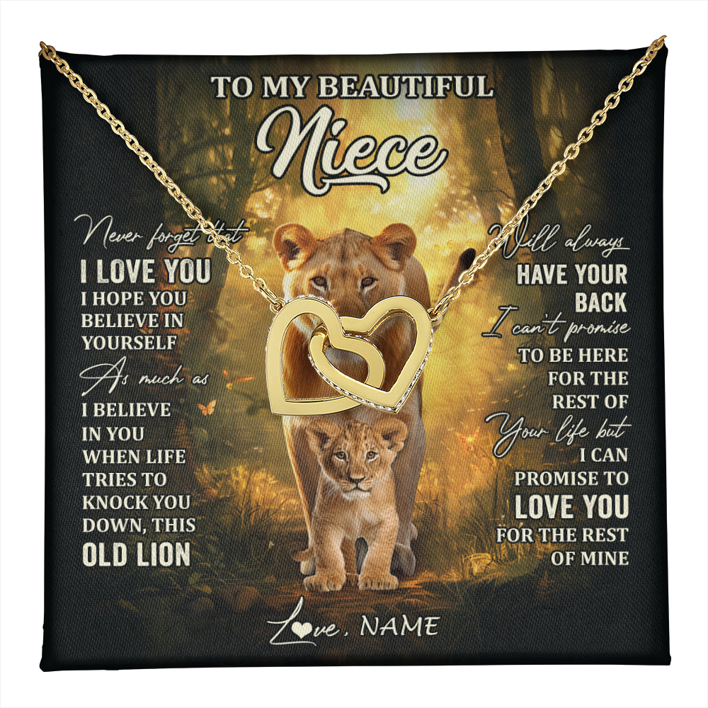 Interlocking Hearts Necklace 18K Yellow Gold Finish | 1 | Personalized To My Niece Lion Necklace From Aunt Auntie Never Forget That I Love You Niece Birthday Graduation Christmas Customized Gift Box Message Card | teecentury