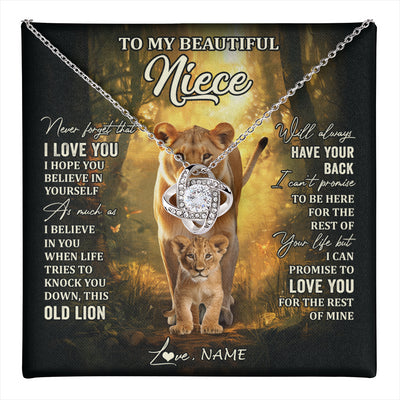 Love Knot Necklace 14K White Gold Finish | 1 | Personalized To My Niece Lion Necklace From Aunt Auntie Never Forget That I Love You Niece Birthday Graduation Christmas Customized Gift Box Message Card | teecentury