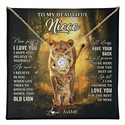 Love Knot Necklace 18K Yellow Gold Finish | 1 | Personalized To My Niece Lion Necklace From Aunt Auntie Never Forget That I Love You Niece Birthday Graduation Christmas Customized Gift Box Message Card | teecentury