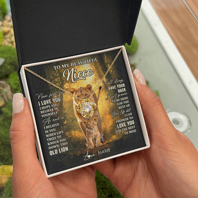 Love Knot Necklace 18K Yellow Gold Finish | 2 | Personalized To My Niece Lion Necklace From Aunt Auntie Never Forget That I Love You Niece Birthday Graduation Christmas Customized Gift Box Message Card | teecentury