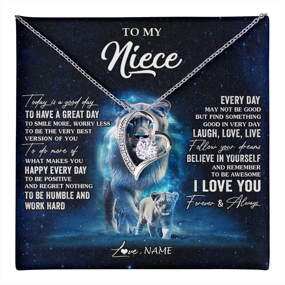Forever Love Necklace 14K White Gold Finish | 1 | Personalized To My Niece Lion Necklace From Aunt Auntie Today Is A Good Day Niece Gifts Birthday Jewelry Graduation Christmas Customized Gift Box Message Card | teecentury