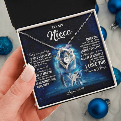 Forever Love Necklace 14K White Gold Finish | 2 | Personalized To My Niece Lion Necklace From Aunt Auntie Today Is A Good Day Niece Gifts Birthday Jewelry Graduation Christmas Customized Gift Box Message Card | teecentury
