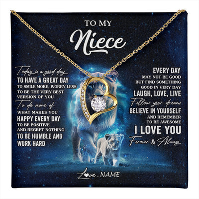 Forever Love Necklace 18K Yellow Gold Finish | 1 | Personalized To My Niece Lion Necklace From Aunt Auntie Today Is A Good Day Niece Gifts Birthday Jewelry Graduation Christmas Customized Gift Box Message Card | teecentury