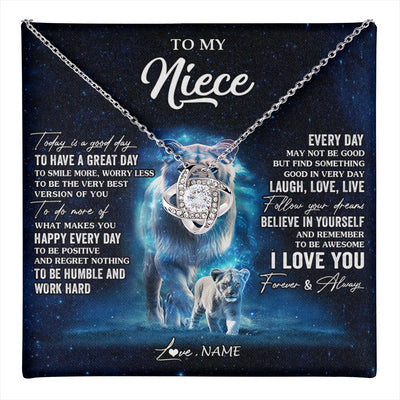 Love Knot Necklace 14K White Gold Finish | 1 | Personalized To My Niece Lion Necklace From Aunt Auntie Today Is A Good Day Niece Gifts Birthday Jewelry Graduation Christmas Customized Gift Box Message Card | teecentury