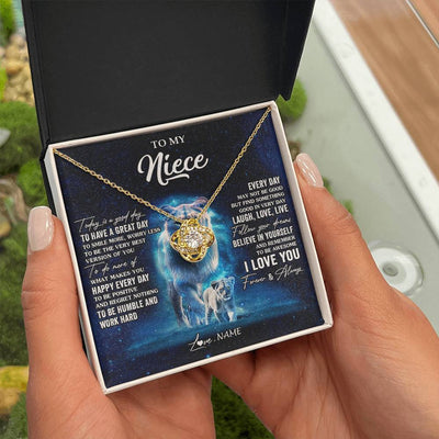 Love Knot Necklace 18K Yellow Gold Finish | 2 | Personalized To My Niece Lion Necklace From Aunt Auntie Today Is A Good Day Niece Gifts Birthday Jewelry Graduation Christmas Customized Gift Box Message Card | teecentury