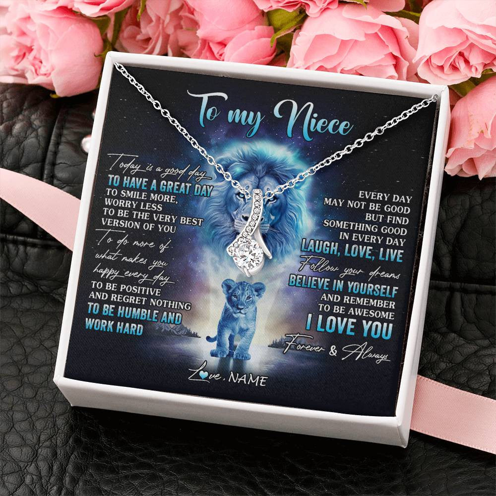 Alluring Beauty Necklace 14K White Gold Finish | 2 | Personalized To My Niece Lion Necklace From Uncle Every Day Laugh Love Live Niece Pendant Birthday Graduation Christmas Customized Gift Box Message Card | teecentury