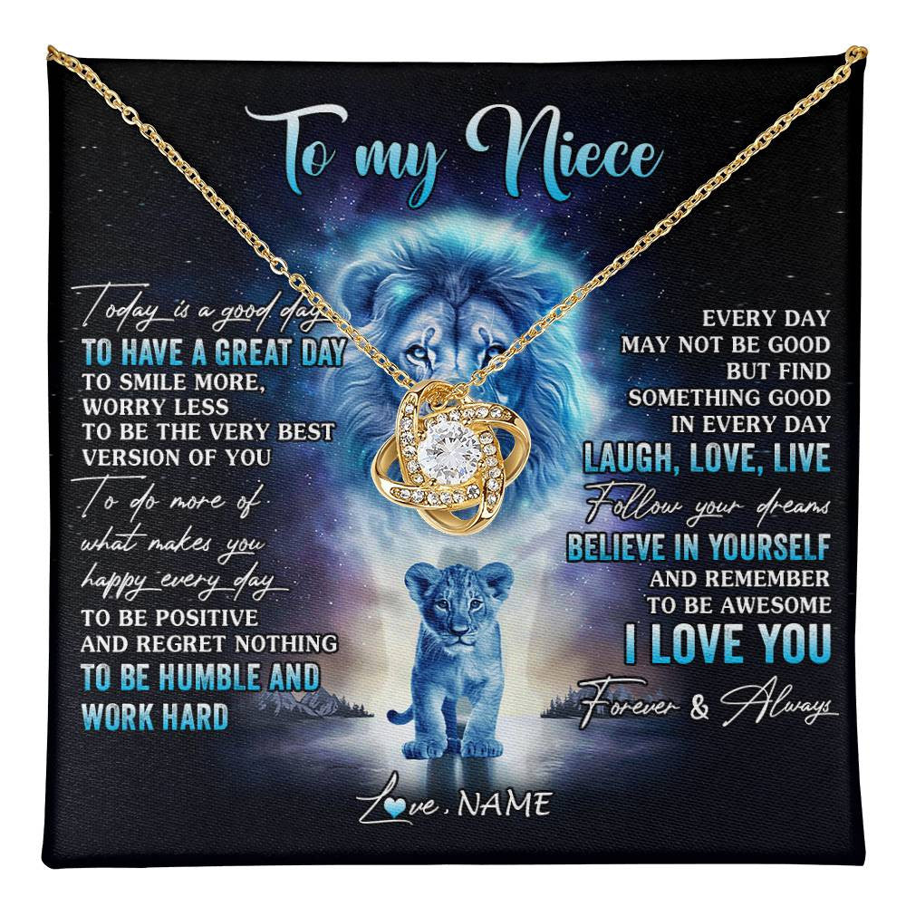 Love Knot Necklace 18K Yellow Gold Finish | 1 | Personalized To My Niece Lion Necklace From Uncle Every Day Laugh Love Live Niece Pendant Birthday Graduation Christmas Customized Gift Box Message Card | teecentury