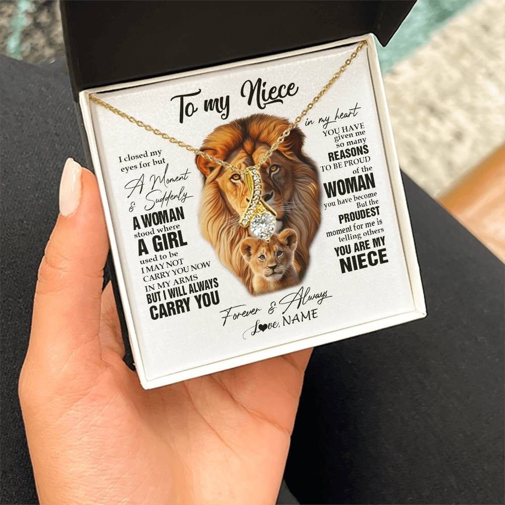 Alluring Beauty Necklace 18K Yellow Gold Finish | 2 | Personalized To My Niece Lion Necklace From Uncle I Closed My Eyes Great Niece Birthday Gifts Graduation Christmas Customized Gift Box Message Card | teecentury
