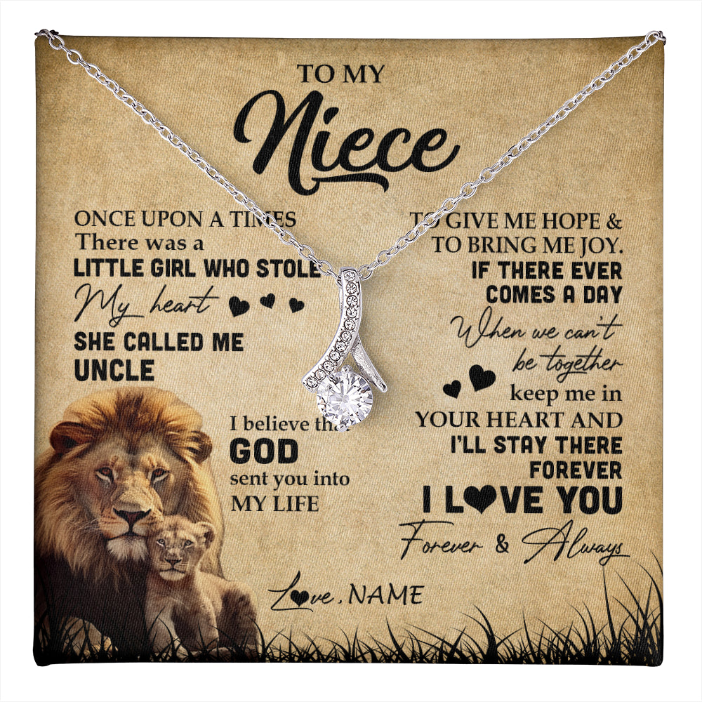 Alluring Beauty Necklace 14K White Gold Finish | 1 | Personalized To My Niece Lion Necklace From Uncle I'll Stay There Forever Niece Birthday Graduation Christmas Customized Gift Box Message Card | teecentury