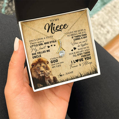 Alluring Beauty Necklace 18K Yellow Gold Finish | Personalized To My Niece Lion Necklace From Uncle I'll Stay There Forever Niece Birthday Graduation Christmas Customized Gift Box Message Card | teecentury