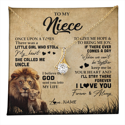 Alluring Beauty Necklace 18K Yellow Gold Finish | 1 | Personalized To My Niece Lion Necklace From Uncle I'll Stay There Forever Niece Birthday Graduation Christmas Customized Gift Box Message Card | teecentury