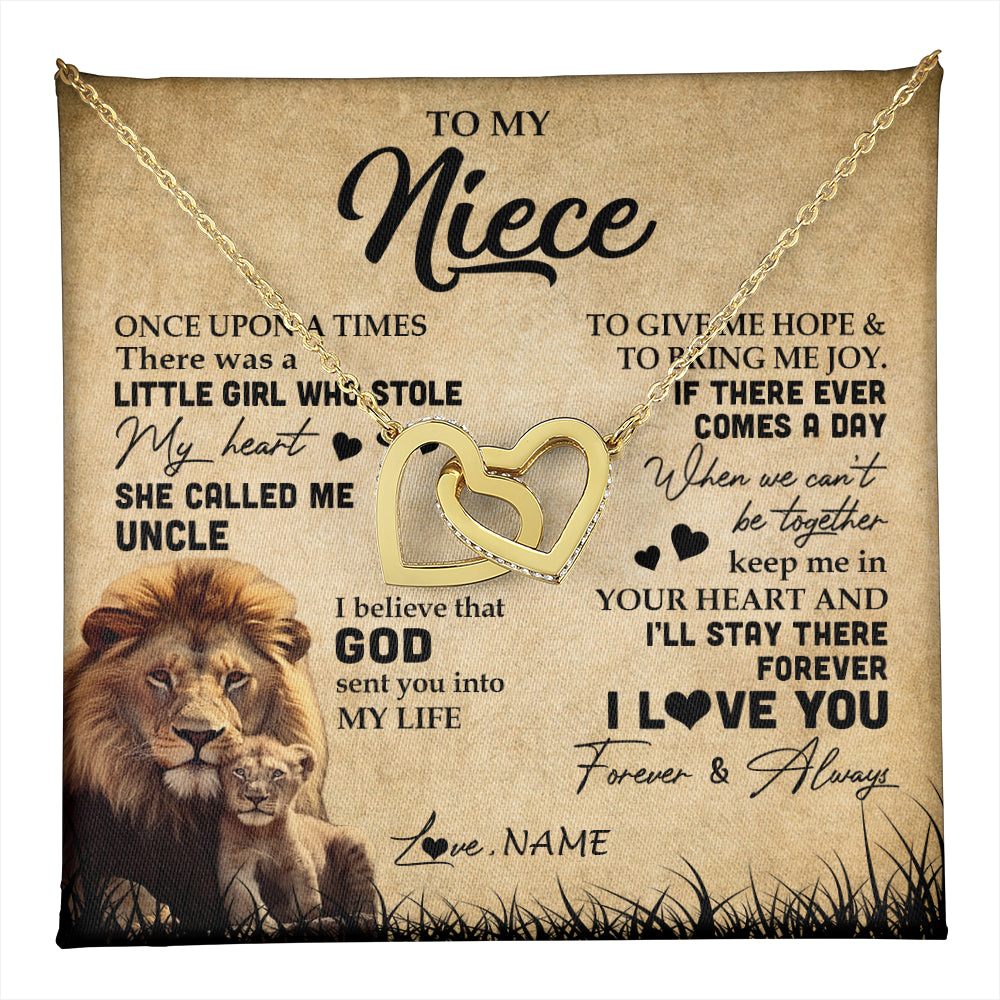 Interlocking Hearts Necklace 18K Yellow Gold Finish | 1 | Personalized To My Niece Lion Necklace From Uncle I'll Stay There Forever Niece Birthday Graduation Christmas Customized Gift Box Message Card | teecentury
