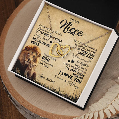 Interlocking Hearts Necklace 18K Yellow Gold Finish | Personalized To My Niece Lion Necklace From Uncle I'll Stay There Forever Niece Birthday Graduation Christmas Customized Gift Box Message Card | teecentury
