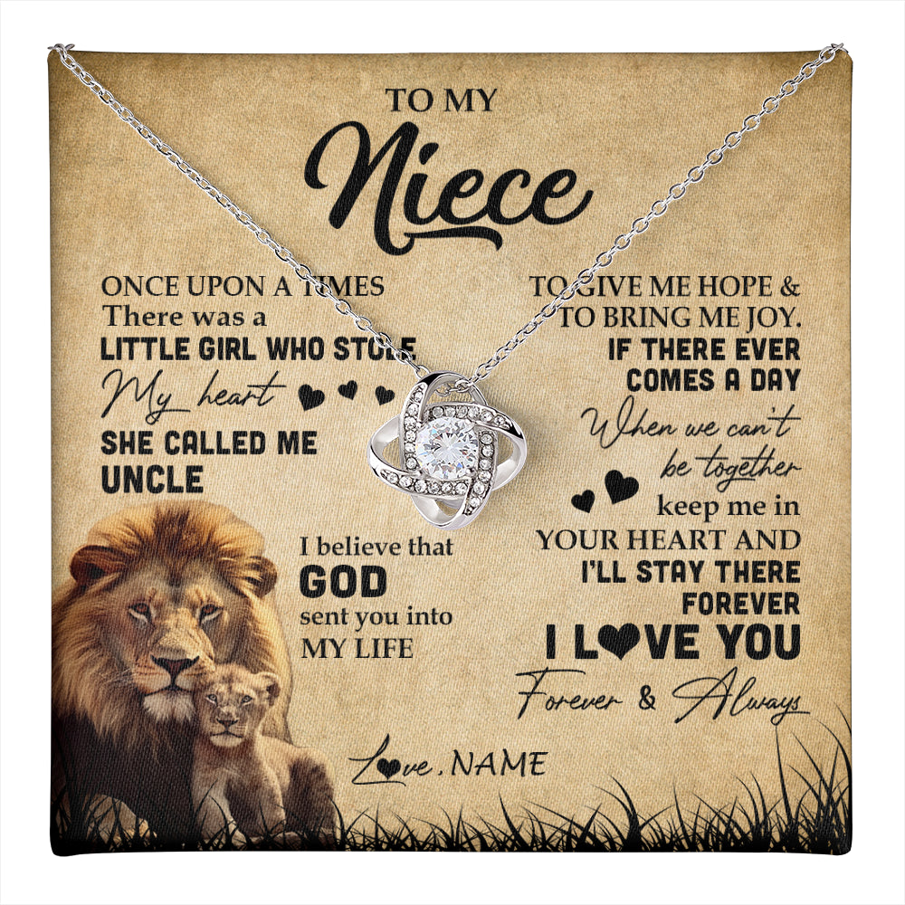 Love Knot Necklace 14K White Gold Finish | 1 | Personalized To My Niece Lion Necklace From Uncle I'll Stay There Forever Niece Birthday Graduation Christmas Customized Gift Box Message Card | teecentury