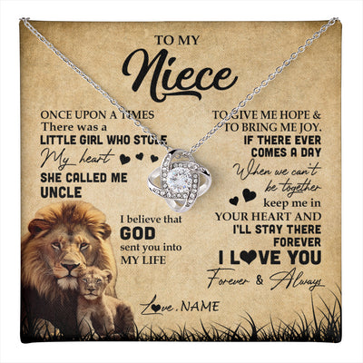 Love Knot Necklace 14K White Gold Finish | 1 | Personalized To My Niece Lion Necklace From Uncle I'll Stay There Forever Niece Birthday Graduation Christmas Customized Gift Box Message Card | teecentury
