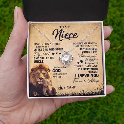 Love Knot Necklace | Personalized To My Niece Lion Necklace From Uncle I'll Stay There Forever Niece Birthday Graduation Christmas Customized Gift Box Message Card | teecentury