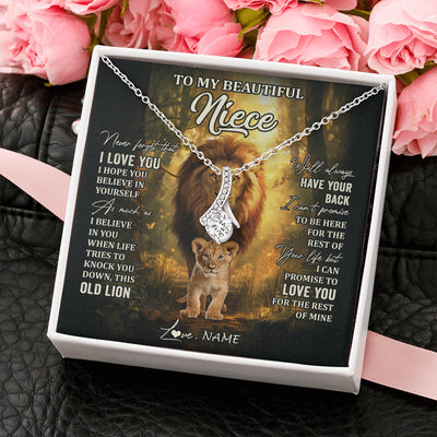 Alluring Beauty Necklace 14K White Gold Finish | 2 | Personalized To My Niece Lion Necklace From Uncle Never Forget That I Love You Niece Birthday Gifts Graduation Christmas Customized Gift Box Message Card | teecentury