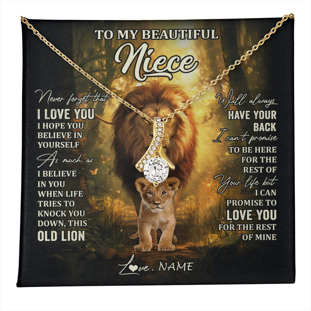 Alluring Beauty Necklace 18K Yellow Gold Finish | 1 | Personalized To My Niece Lion Necklace From Uncle Never Forget That I Love You Niece Birthday Gifts Graduation Christmas Customized Gift Box Message Card | teecentury