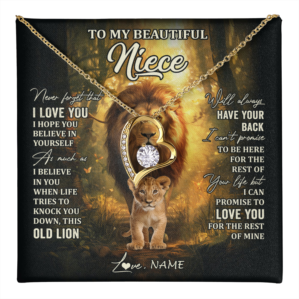 Forever Love Necklace 18K Yellow Gold Finish | 1 | Personalized To My Niece Lion Necklace From Uncle Never Forget That I Love You Niece Birthday Gifts Graduation Christmas Customized Gift Box Message Card | teecentury