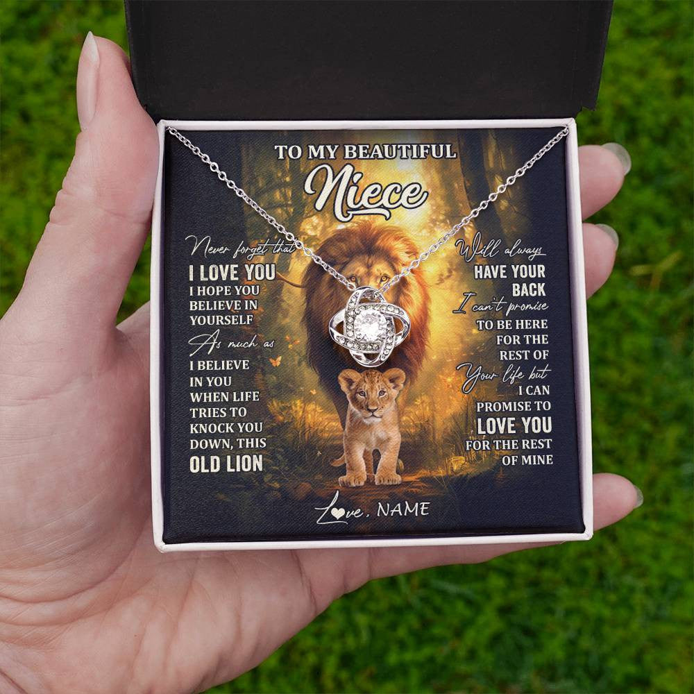 Love Knot Necklace 14K White Gold Finish | 2 | Personalized To My Niece Lion Necklace From Uncle Never Forget That I Love You Niece Birthday Gifts Graduation Christmas Customized Gift Box Message Card | teecentury