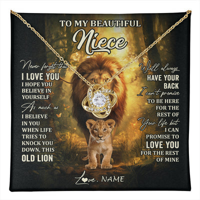 Love Knot Necklace 18K Yellow Gold Finish | 1 | Personalized To My Niece Lion Necklace From Uncle Never Forget That I Love You Niece Birthday Gifts Graduation Christmas Customized Gift Box Message Card | teecentury