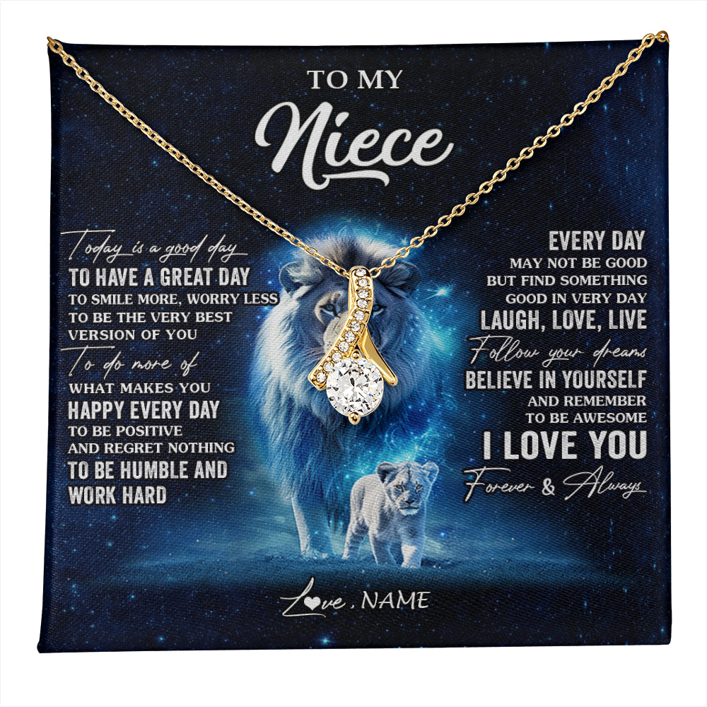 Alluring Beauty Necklace 18K Yellow Gold Finish | 1 | Personalized To My Niece Lion Necklace From Uncle Today Is A Good Day Niece Gifts Birthday Jewelry Graduation Christmas Customized Gift Box Message Card | teecentury