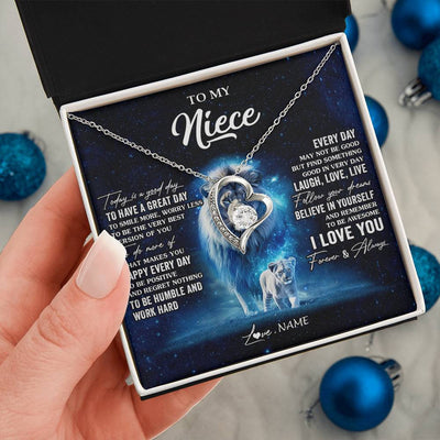 Forever Love Necklace 14K White Gold Finish | 2 | Personalized To My Niece Lion Necklace From Uncle Today Is A Good Day Niece Gifts Birthday Jewelry Graduation Christmas Customized Gift Box Message Card | teecentury
