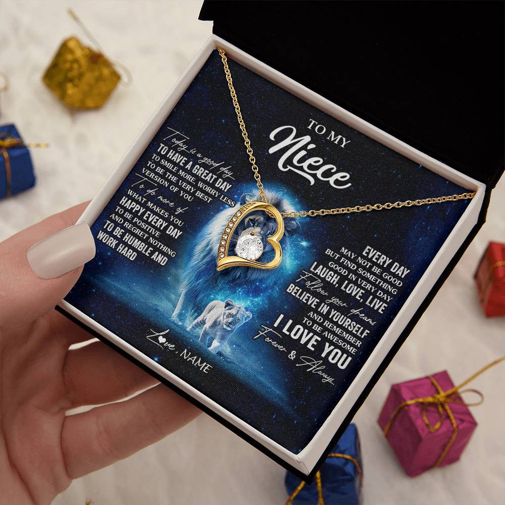 Forever Love Necklace 18K Yellow Gold Finish | 2 | Personalized To My Niece Lion Necklace From Uncle Today Is A Good Day Niece Gifts Birthday Jewelry Graduation Christmas Customized Gift Box Message Card | teecentury