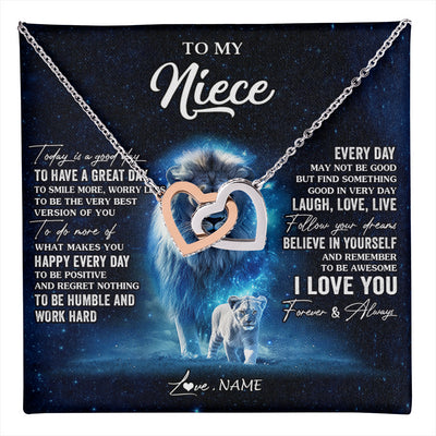 Interlocking Hearts Necklace Stainless Steel & Rose Gold Finish | 1 | Personalized To My Niece Lion Necklace From Uncle Today Is A Good Day Niece Gifts Birthday Jewelry Graduation Christmas Customized Gift Box Message Card | teecentury
