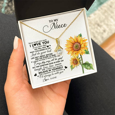 Alluring Beauty Necklace 18K Yellow Gold Finish | 2 | Personalized To My Niece Necklace From Aunt Auntie Auntie Sunflower Wood Laugh Love Live Niece Birthday Graduation Christmas Customized Gift Box Message Card | teecentury