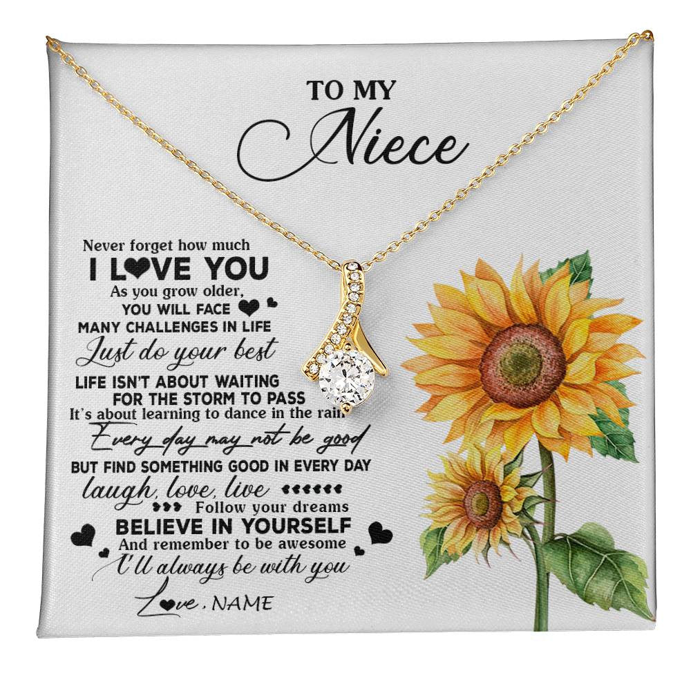 Alluring Beauty Necklace 18K Yellow Gold Finish | 1 | Personalized To My Niece Necklace From Aunt Auntie Auntie Sunflower Wood Laugh Love Live Niece Birthday Graduation Christmas Customized Gift Box Message Card | teecentury