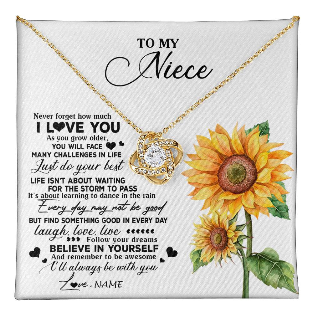 Love Knot Necklace 18K Yellow Gold Finish | 1 | Personalized To My Niece Necklace From Aunt Auntie Auntie Sunflower Wood Laugh Love Live Niece Birthday Graduation Christmas Customized Gift Box Message Card | teecentury
