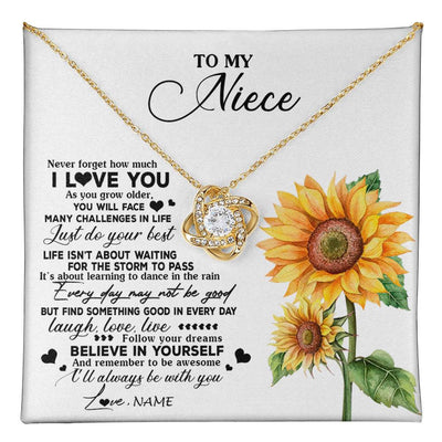 Love Knot Necklace 18K Yellow Gold Finish | 1 | Personalized To My Niece Necklace From Aunt Auntie Auntie Sunflower Wood Laugh Love Live Niece Birthday Graduation Christmas Customized Gift Box Message Card | teecentury
