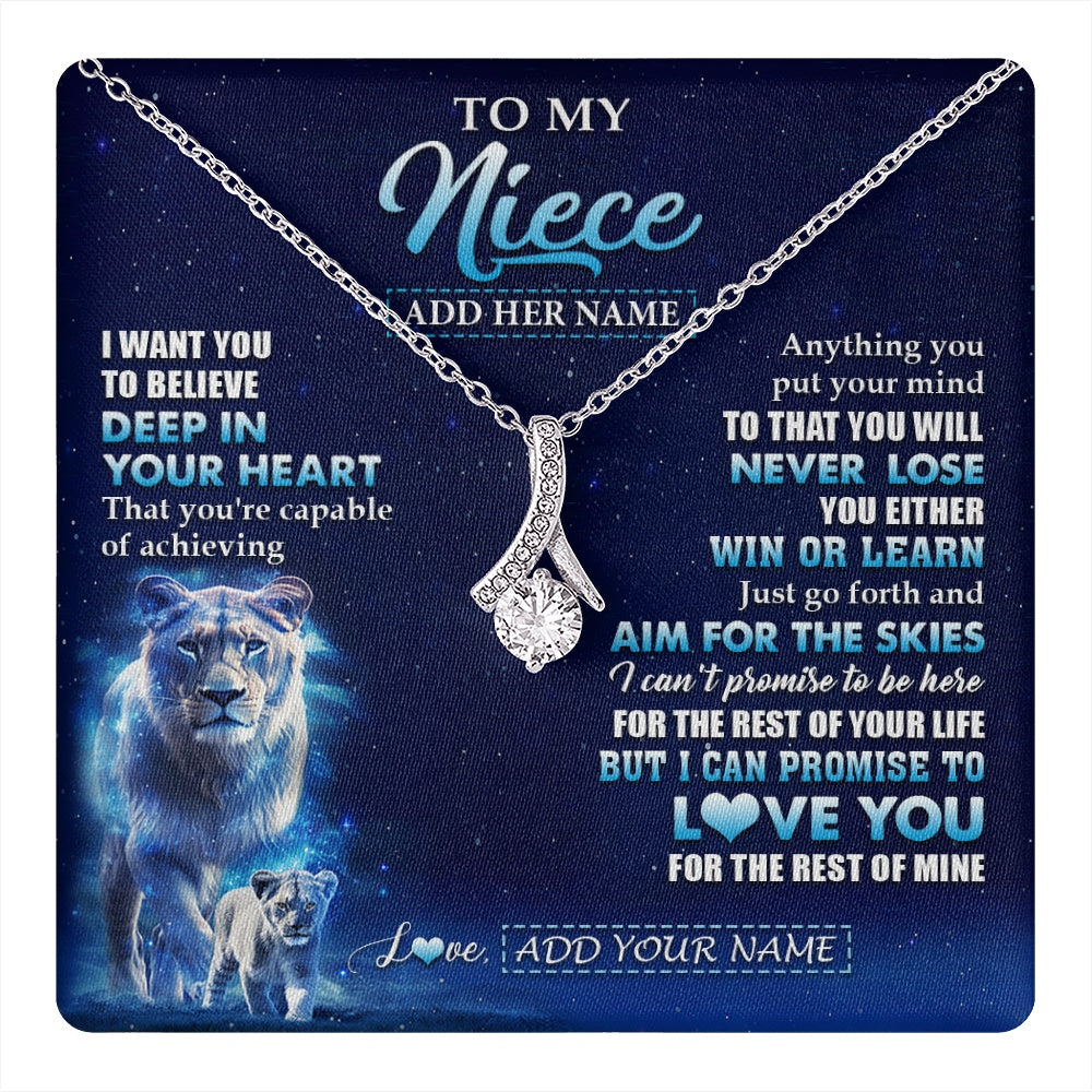 Alluring Beauty Necklace 14K White Gold Finish | 1 | Personalized To My Niece Necklace From Aunt Auntie Believe Your Heart Niece Gift Birthday Graduation Christmas Customized Gift Box Message Card | teecentury.myshopify