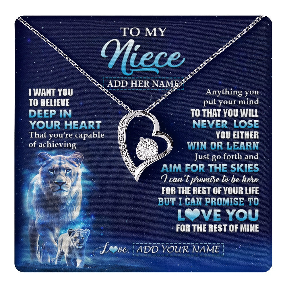 Forever Love Necklace 14K White Gold Finish | 1 | Personalized To My Niece Necklace From Aunt Auntie Believe Your Heart Niece Gift Birthday Graduation Christmas Customized Gift Box Message Card | teecentury.myshopify
