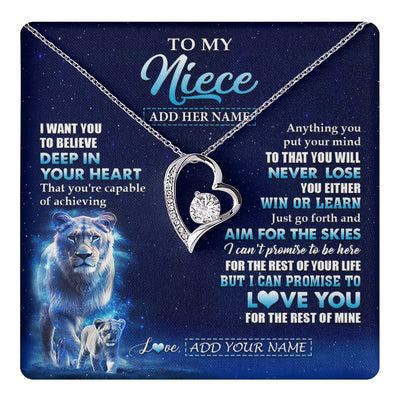 Forever Love Necklace 14K White Gold Finish | 1 | Personalized To My Niece Necklace From Aunt Auntie Believe Your Heart Niece Gift Birthday Graduation Christmas Customized Gift Box Message Card | teecentury.myshopify