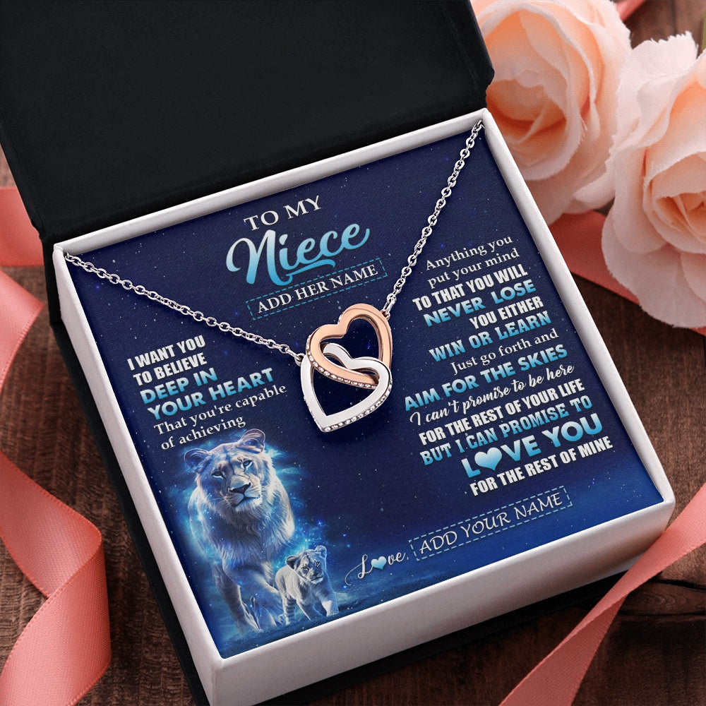 Interlocking Hearts Necklace Stainless Steel & Rose Gold Finish | 2 | Personalized To My Niece Necklace From Aunt Auntie Believe Your Heart Niece Gift Birthday Graduation Christmas Customized Gift Box Message Card | teecentury.myshopify