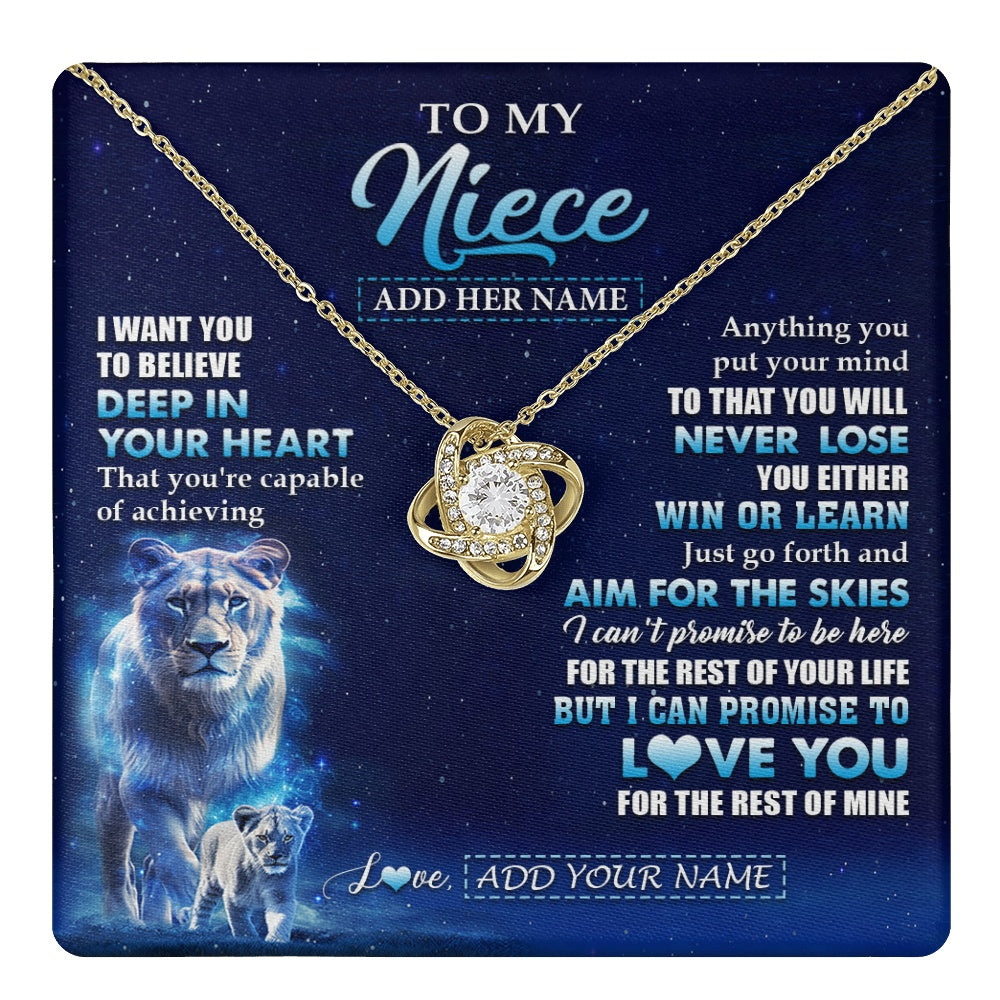 Love Knot Necklace 18K Yellow Gold Finish | 1 | Personalized To My Niece Necklace From Aunt Auntie Believe Your Heart Niece Gift Birthday Graduation Christmas Customized Gift Box Message Card | teecentury.myshopify