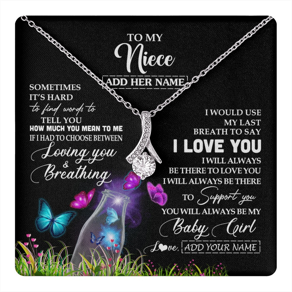 Alluring Beauty Necklace 14K White Gold Finish | 1 | Personalized To My Niece Necklace From Aunt Auntie Butterfly Sometimes Say I Love You Niece Birthday Graduation Christmas Customized Gift Box Message Card | teecentury.myshopify
