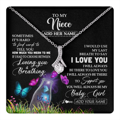 Alluring Beauty Necklace 14K White Gold Finish | 1 | Personalized To My Niece Necklace From Aunt Auntie Butterfly Sometimes Say I Love You Niece Birthday Graduation Christmas Customized Gift Box Message Card | teecentury.myshopify