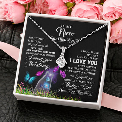 Alluring Beauty Necklace 14K White Gold Finish | 2 | Personalized To My Niece Necklace From Aunt Auntie Butterfly Sometimes Say I Love You Niece Birthday Graduation Christmas Customized Gift Box Message Card | teecentury.myshopify