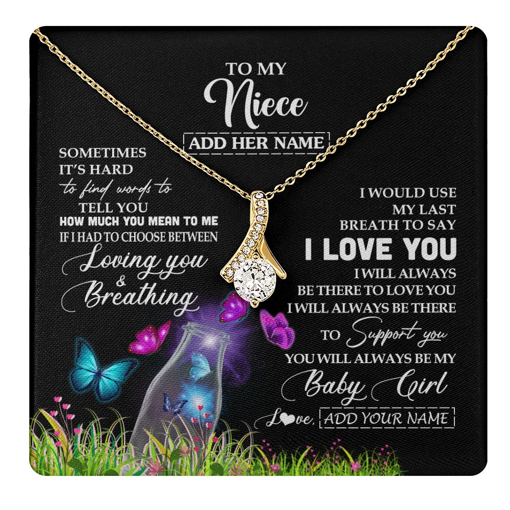 Alluring Beauty Necklace 18K Yellow Gold Finish | 1 | Personalized To My Niece Necklace From Aunt Auntie Butterfly Sometimes Say I Love You Niece Birthday Graduation Christmas Customized Gift Box Message Card | teecentury.myshopify